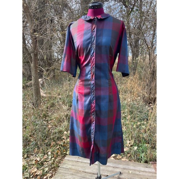 Hob nobber Dresses & Skirts - Vintage 1970s Button Front Shirt Dress Plaid Hob Nobber Size Large